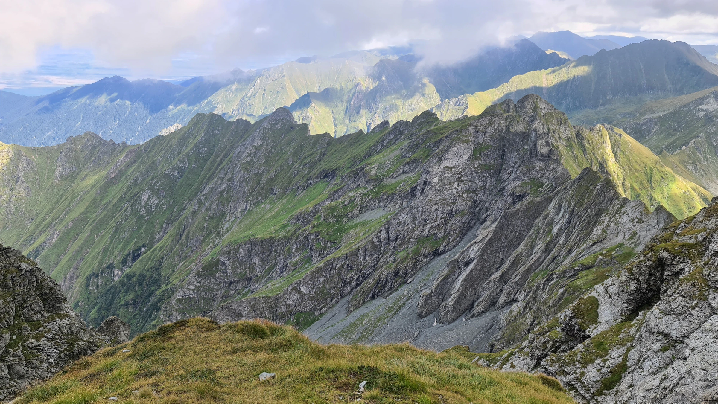 Mountain ridges and alpine valleys in the Făgăraș Mountains, Romanian Carpathians