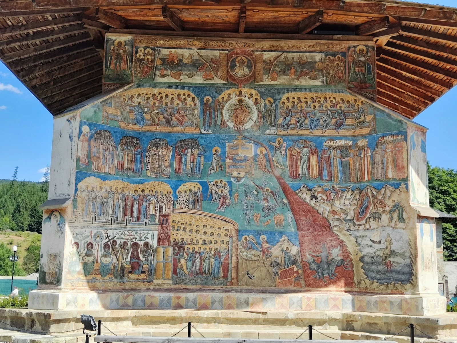 The painted exterior walls of Voroneț Monastery in Bucovina